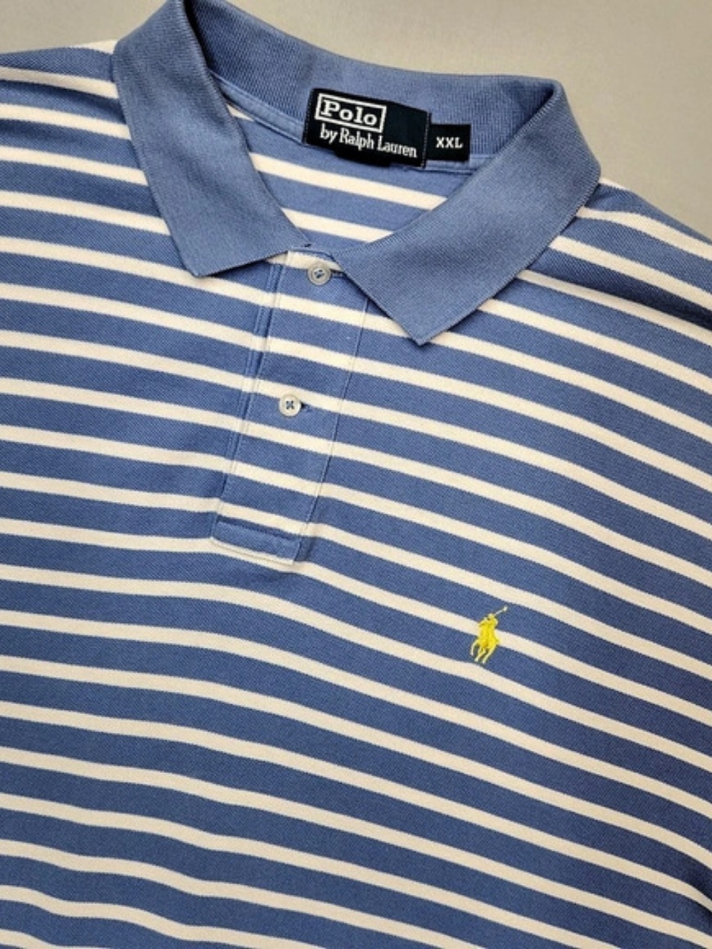 Vintage Polo Ralph Lauren Striped Polo Shirt Mens XXL Blue White Yellow Pony 90s